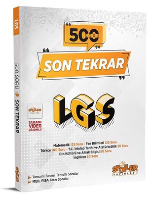 8.Sınıf LGS Son Tekrar 500 Soru Spoiler Yayınları 9786257549547