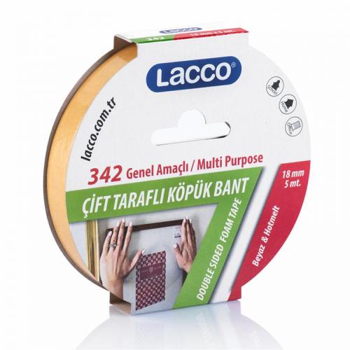 Lacco 342 18 Mm X 5 Mt Köpük Çift Taraflı Bant 8681725903245