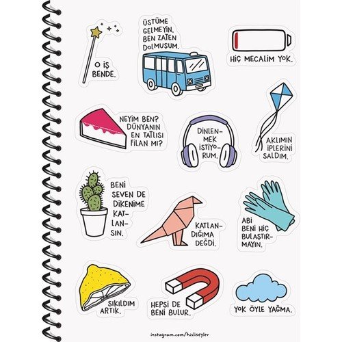 Hisli Şeyler A4 80 Yaprak Kareli Stickerli - Üstüme Gelmeyin