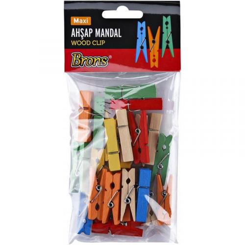 Brons Ahşap Mandal Renkli Küçük Br-904 24'Lü