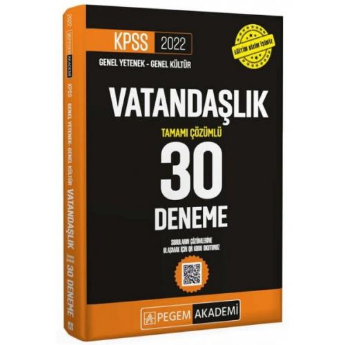 2022 KPSS Vatandaşlık 30 Deneme Çözümlü Pegem Yayınları