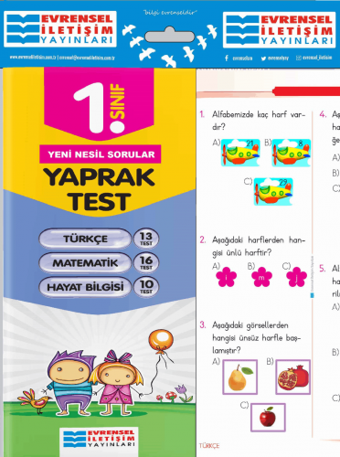 1. Sınıf Tüm Dersler Yaprak Testler Evrensel İletişim Yayınları 9786057958341