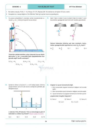 2023 AYT Fen Bilimleri 10 Lu Deneme 1.Dönem Toprak Yayınları 978625797
