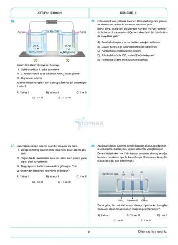 2023 AYT Fen Bilimleri 10 Lu Deneme 1.Dönem Toprak Yayınları 978625797
