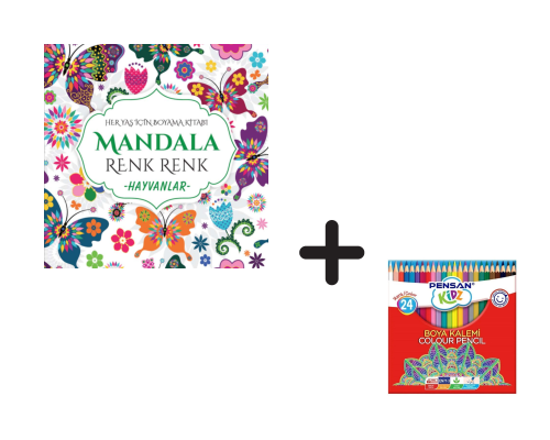 Mandala Renk Renk Hayvanlar ve Pensan Kidz 24'lü Kuru Boya Kalem Seti (Kampanyalı Ürün)