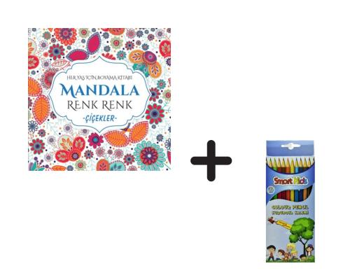 Mandala Renk Renk Çiçekler ve Smart Kids Uzun Kuruboya 12 Renk (Kampanyalı Ürün)