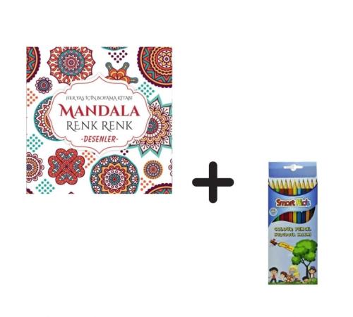 Mandala Renk Renk Desenler  ve Smart Kids Uzun Kuruboya 12 Renk (Kampanyalı Ürün)