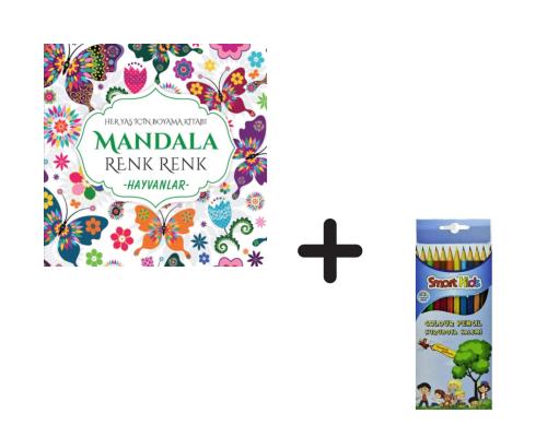 Mandala Renk Renk Hayvanlar ve Smart Kids Uzun Kuruboya 12 Renk (Kampanyalı Ürün)